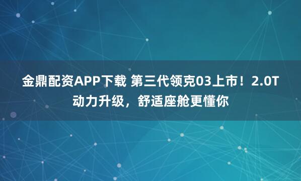 金鼎配资APP下载 第三代领克03上市！2.0T动力升级，舒适座舱更懂你